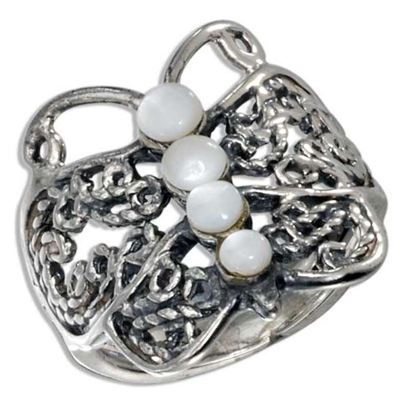 Cheap Mothers Rings on Sterling Silver Filigree Butterfly Ring With Four Graduated Mother Of