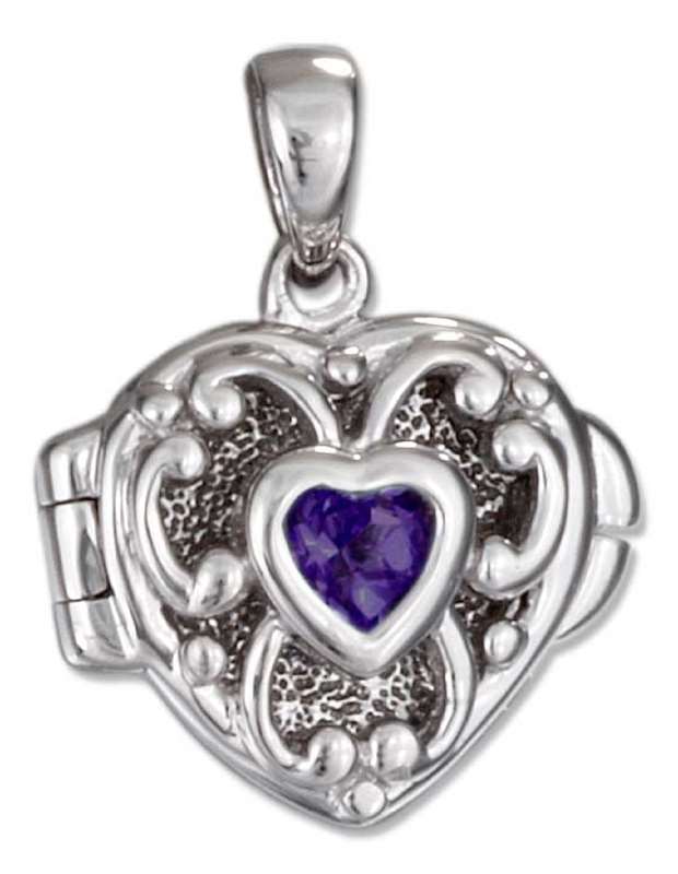Small Open Filigree Heart Locket Picture Pendant Amethyst Heart Small Open Filigree Heart Locket Picture Pendant Amethyst Heart