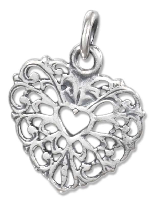 Flat Filigree Heart Inside Of Heart Charm Flat Filigree Heart Inside Of Heart Charm
