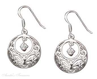 Filigree Open Circle Cubic Zirconia Dangle Earrings