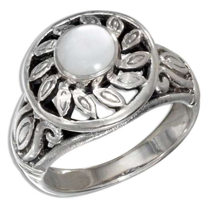 Filigree Sun Mother Of Pearl Solitaire Ring Filigree Sun Mother Of Pearl Solitaire Ring
