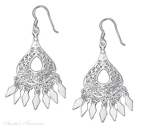 Filigree Teardrop Earrings Fringe Filigree Teardrop Earrings Fringe