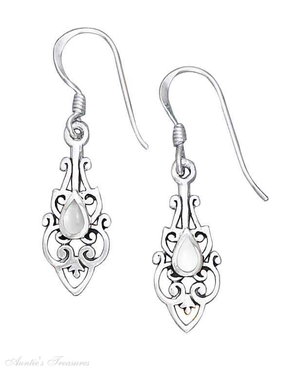 Filigree Mother Of Pearl Teardrop Inlay Earrings