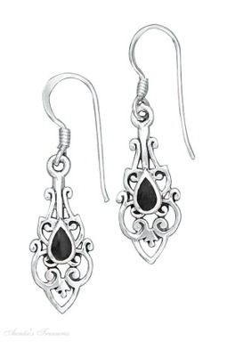 Filigree Black Onyx Teardrop Inlay Earrings