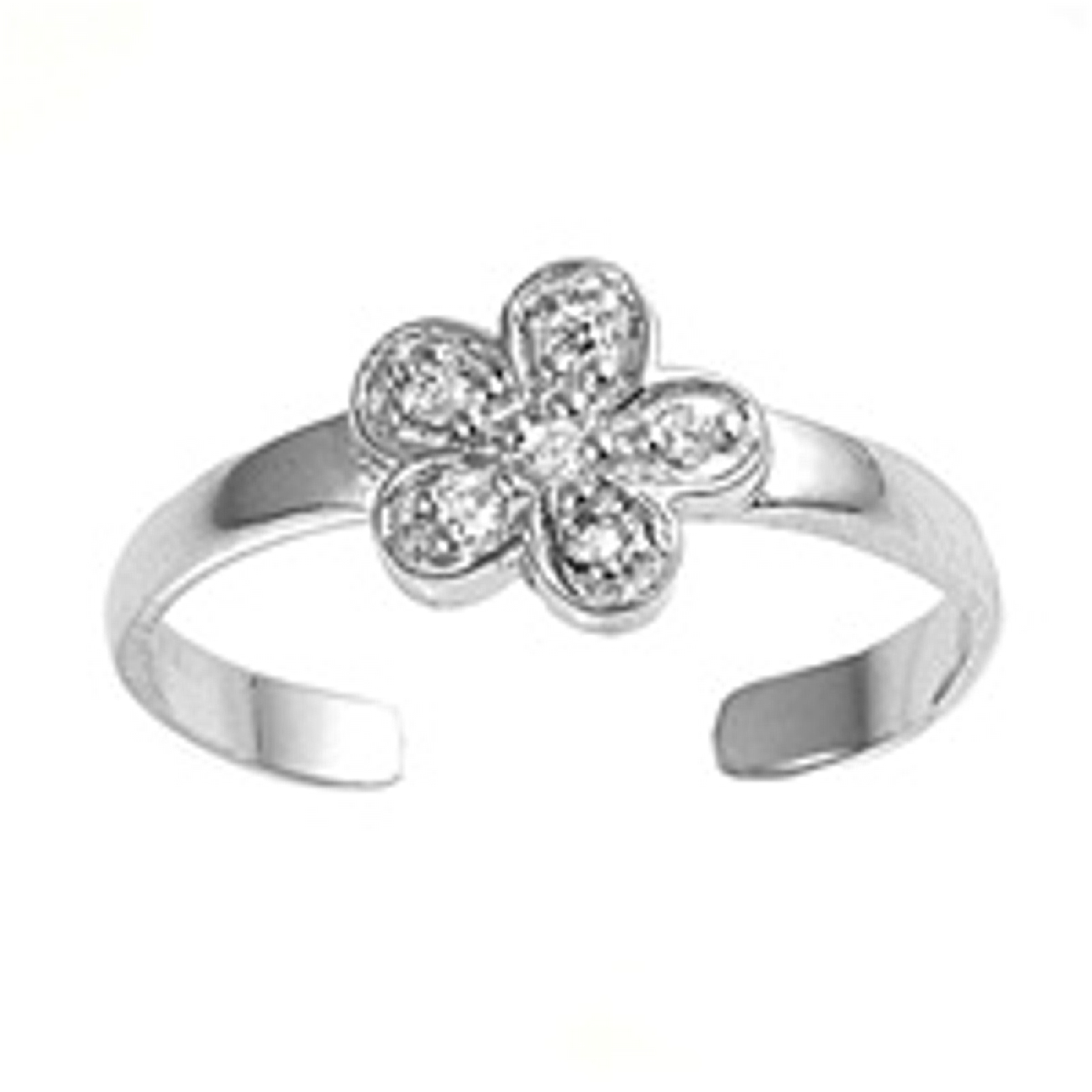 Clear Six Cubic Zirconia Five Petal Flower Adjustable Toe Ring