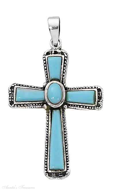 Stone Turquoise Christian Religious Cross Pendant