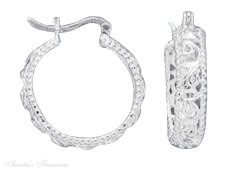 Flat Hoop Earrings Filigree Vine Design Beaded Border