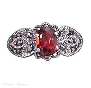 Floral Design Marcasite Ring Synthetic Garnet Floral Design Marcasite Ring Synthetic Garnet