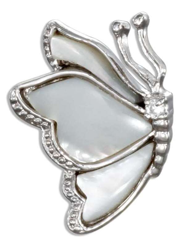 Mother Of Pearl Cubic Zirconia Flying Butterfly Slide Pendant