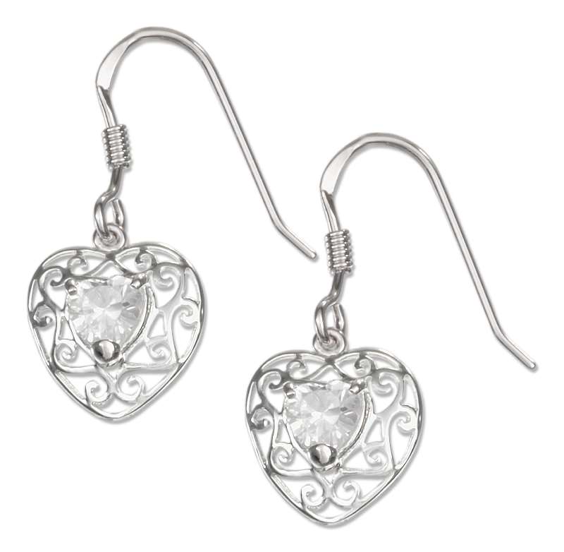 Scroll Design Earrings Heart Shaped Cubic Zirconia Scroll Design Earrings Heart Shaped Cubic Zirconia