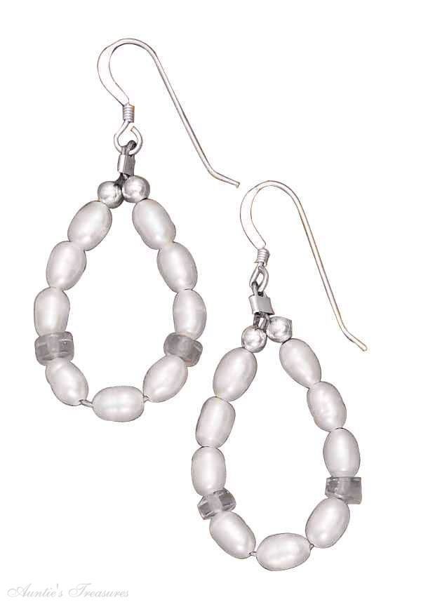 Freshwater Pearl Rose Quartz Loop Earrings