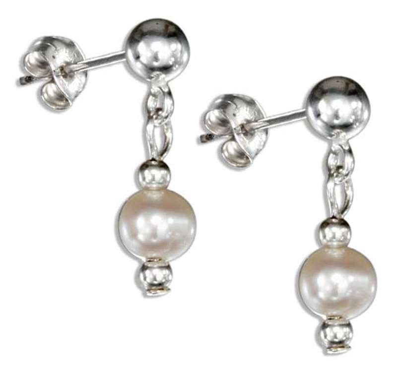Freshwater Pearl Drop On Ball Post Earrings Freshwater Pearl Drop On Ball Post Earrings