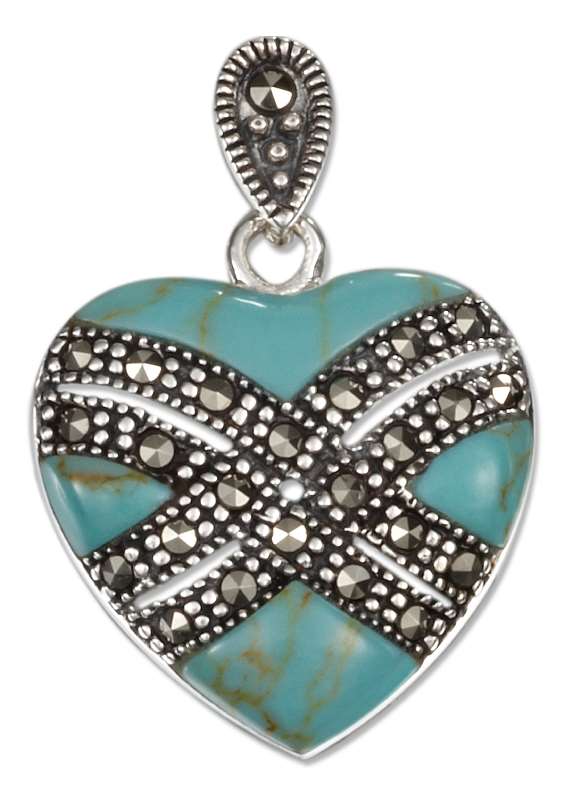 Turquoise Heart Pendant Marcasite Bands Turquoise Heart Pendant Marcasite Bands