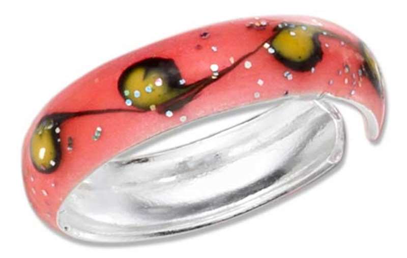 Adjustable Yellow Dots Glittery Peach Colored Band Toe Ring Adjustable Yellow Dots Glittery Peach Colored Band Toe Ring