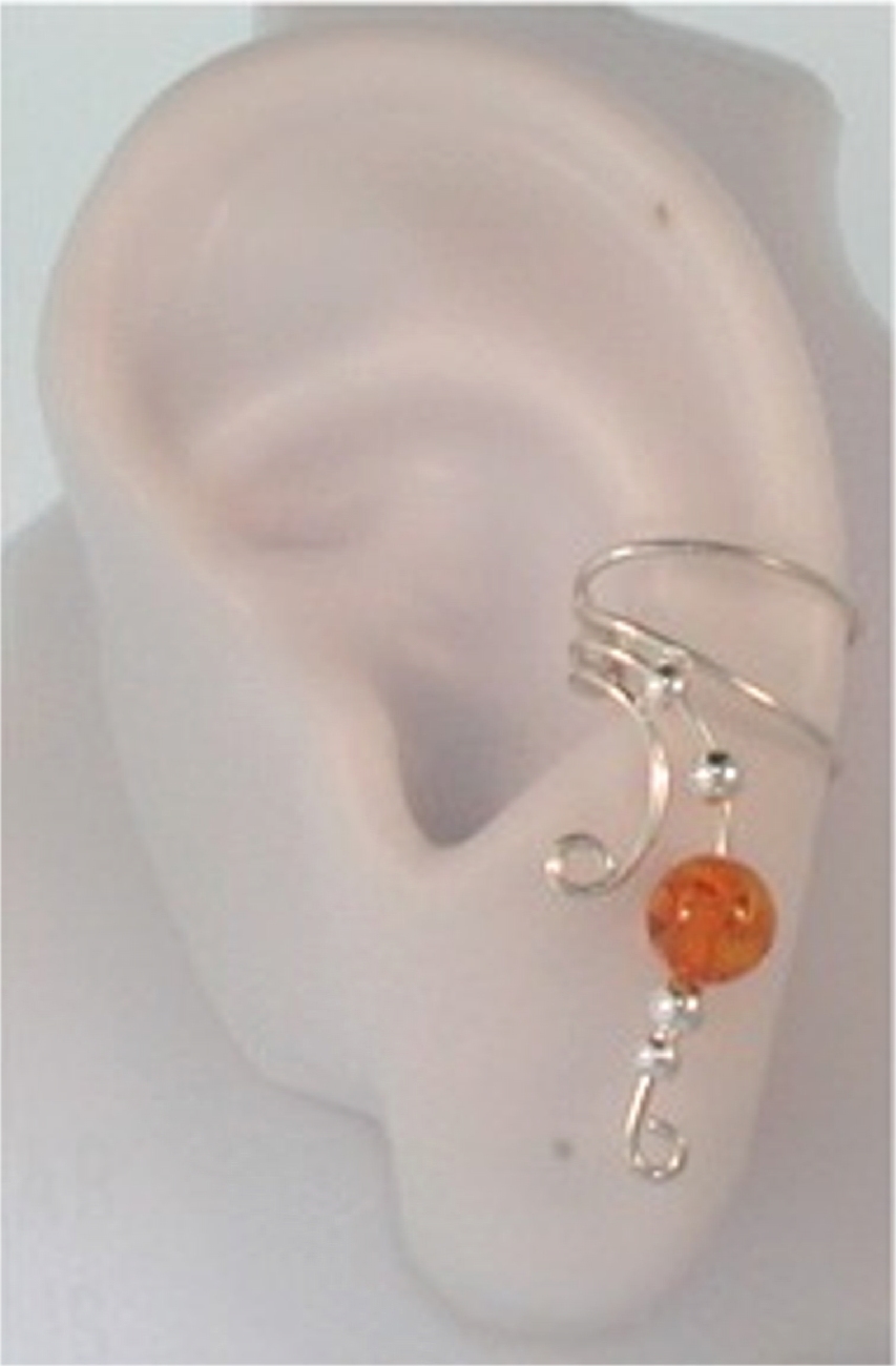 Right Only Golden Amber Bead Wave Ear Cuff Wrap Right Only Golden Amber Bead Wave Ear Cuff Wrap