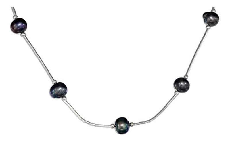 Freshwater Pearls Gray Liquid Silver Choker Necklace