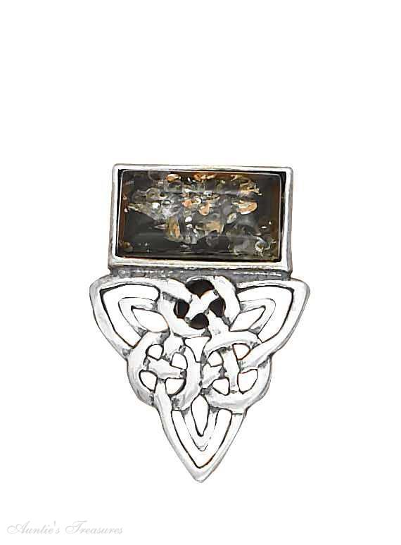 Green Amber Rectangle Celtic Design Slider Charm