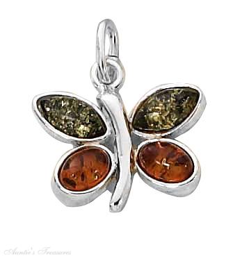 Green Honey Cognac Amber Butterfly Pendant