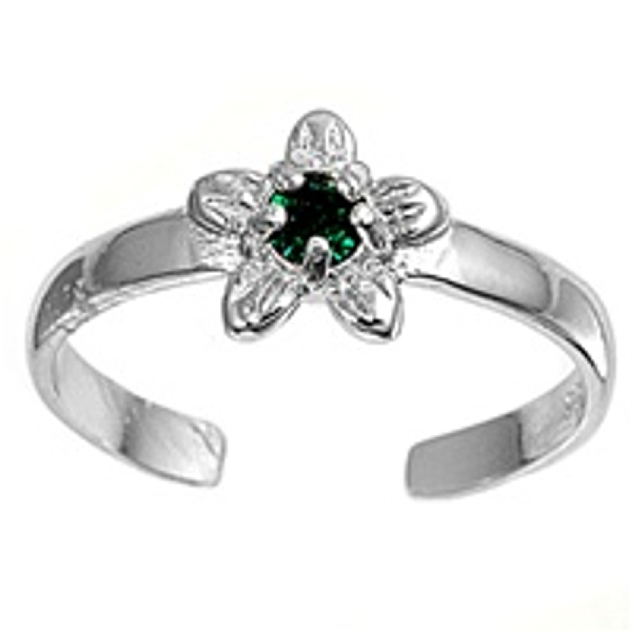Green Cubic Zirconia Daisy Flower Adjustable Toe Ring Green Cubic Zirconia Daisy Flower Adjustable Toe Ring