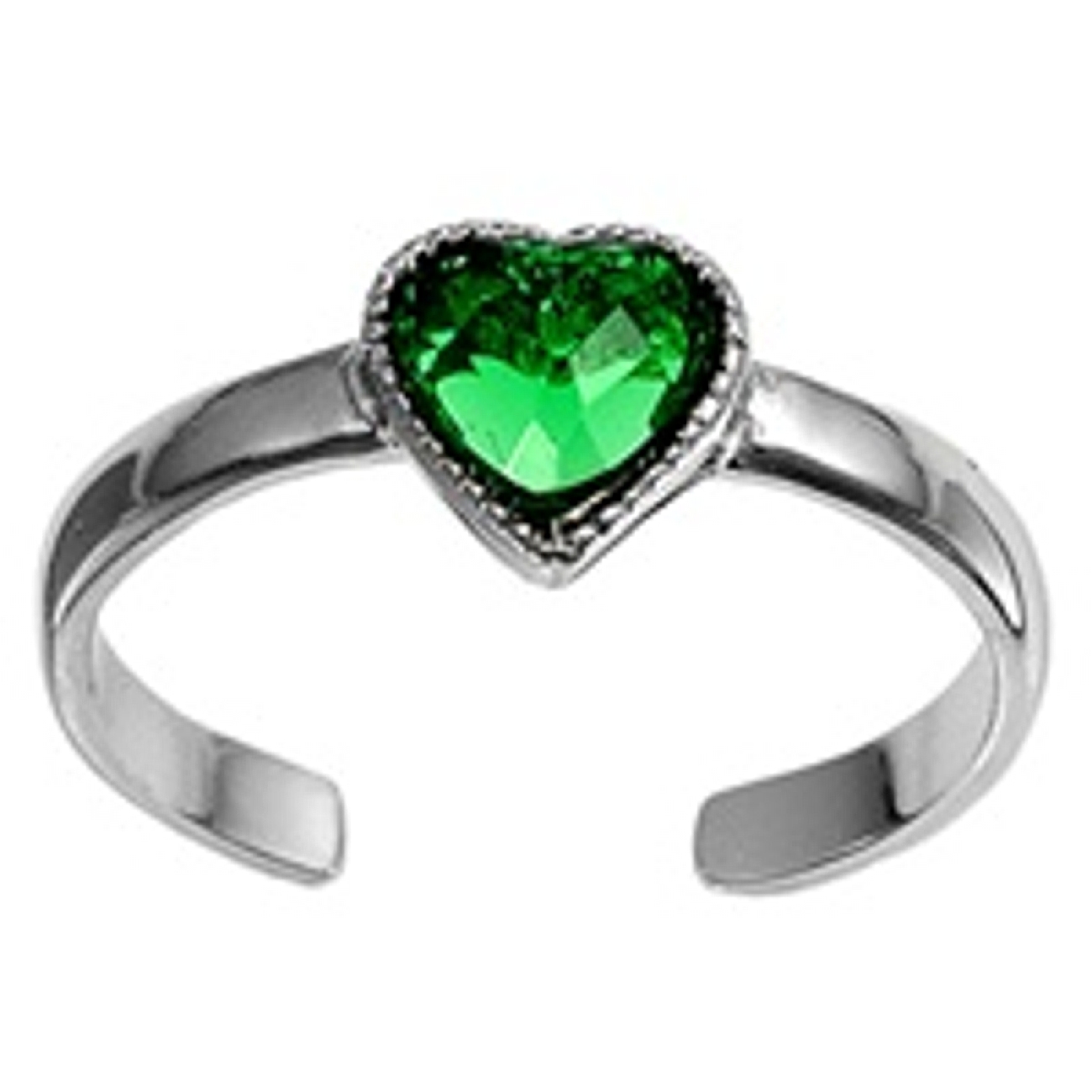 Green Cubic Zirconia Heart Adjustable Toe Ring Green Cubic Zirconia Heart Adjustable Toe Ring