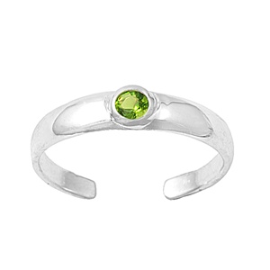 Dainty Green Peridot Cubic Zirconia Circle Adjustable Toe Ring