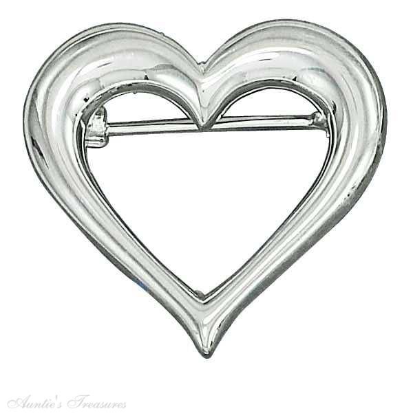 High Polished Open Heart Pin Brooch