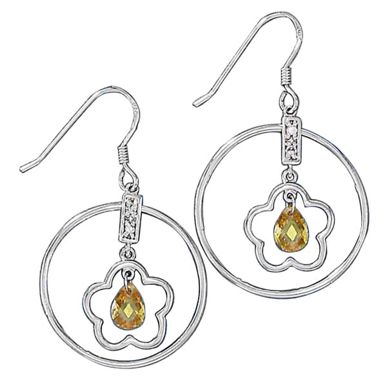1" Tube Hoop Earrings Dangle Flower Yellow Stone Cubic Zirconia 1" Tube Hoop Earrings Dangle Flower Yellow Stone Cubic Zirconia