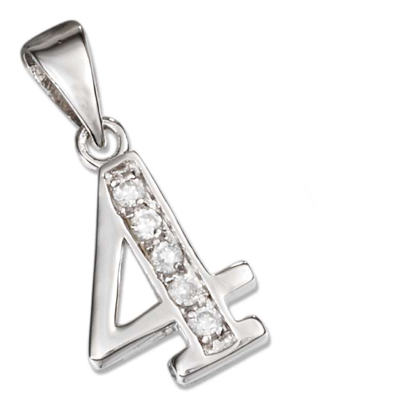 Cubic Zirconia Number Four 4 Pendant
