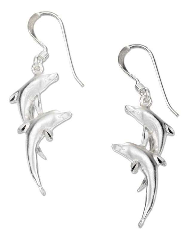 2 Double Dolphin Dangle Earrings