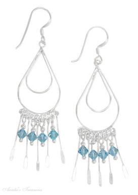 Double Teardrop Wire Chandelier Dangle Earrings Aqua Swarovski C Double Teardrop Wire Chandelier Dangle Earrings Aqua Swarovski C