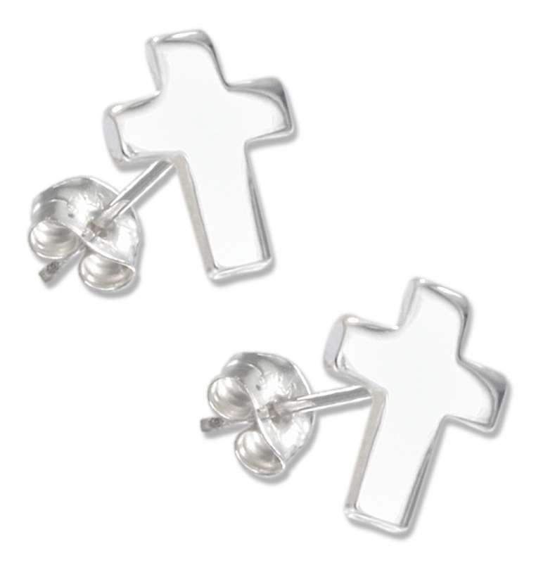Flat Christian Religious Cross Post Earrings Flat Christian Religious Cross Post Earrings