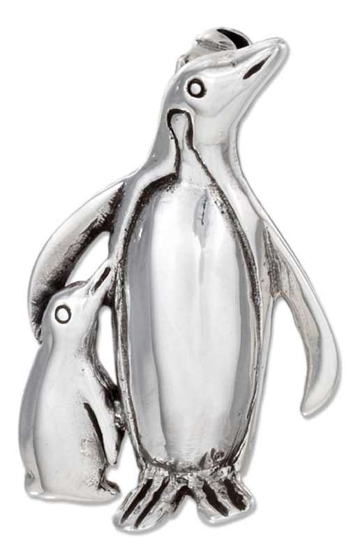 Mother Baby Penguin Brooch Pin