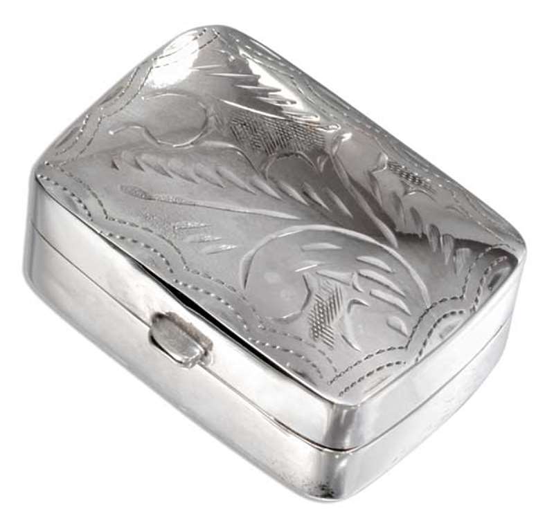 Small High Polished Etched Square Pill Box Small High Polished Etched Square Pill Box