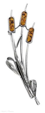 Honey Cognac Amber Cattails Brooch Pin