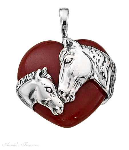 Horse And Foal Red Agate Stone Heart Pendant Horse And Foal Red Agate Stone Heart Pendant