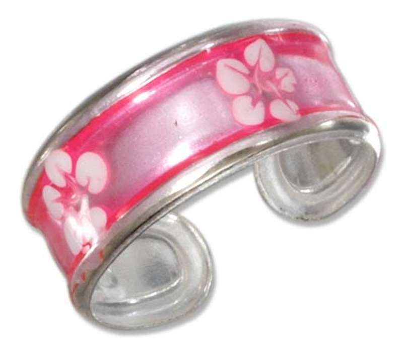 Hawaiian Tropical White Plumeria Flowers Hot Pink Enameled Toe Ring Hawaiian Tropical White Plumeria Flowers Hot Pink Enameled Toe Ring