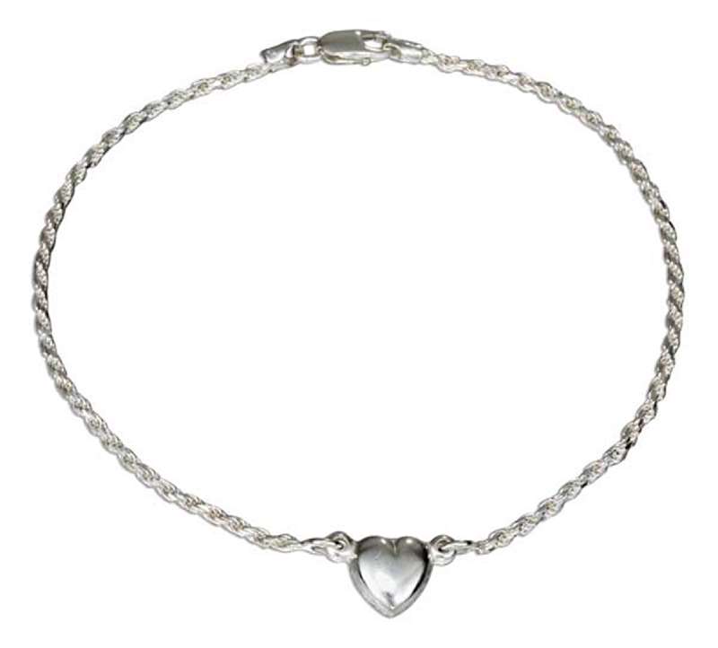 Italian 9" 2mm Rope Anklet Ankle Bracelet 9mm Puffed Heart Italian 9" 2mm Rope Anklet Ankle Bracelet 9mm Puffed Heart