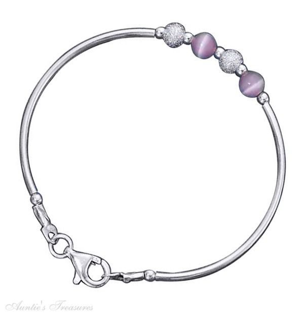 Childrens Pink Cateye Stardust Bead Bangle Bracelet Lobster
