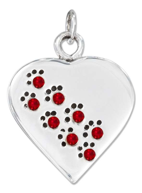 July Birthstone Paw Print Heart Charm