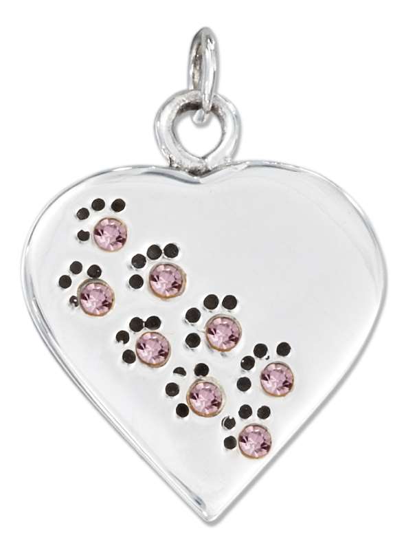 June Birthstone Paw Print Heart Charm