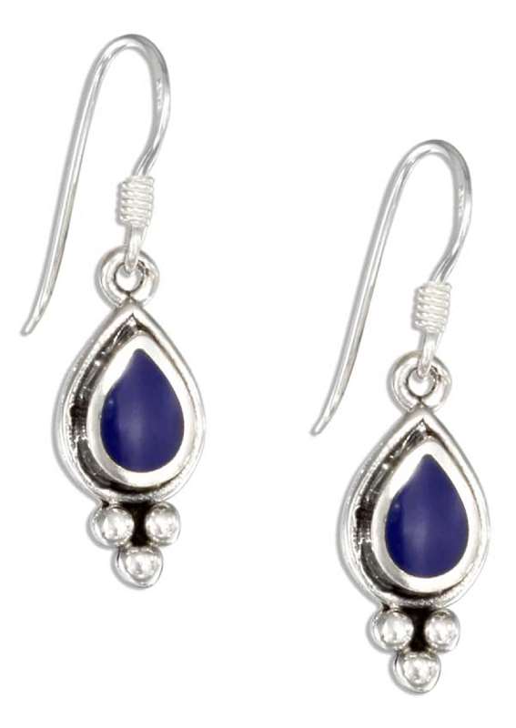 Lapis Teardrop Triple Ball Bottom Earrings Lapis Teardrop Triple Ball Bottom Earrings