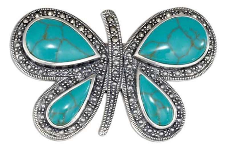 Large Turquoise Marcasite Butterfly Brooch Pin Large Turquoise Marcasite Butterfly Brooch Pin