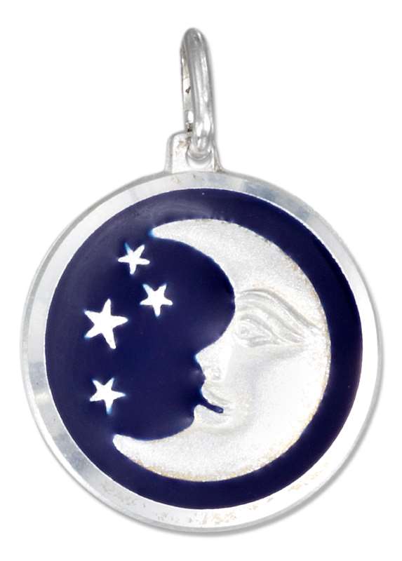 Large Crescent Moon Stars On Blue Enamel Charm