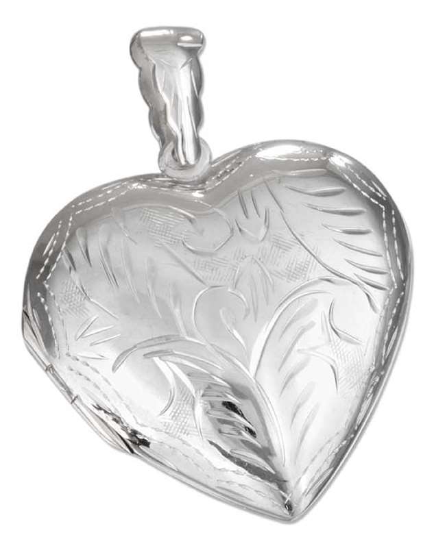 Etched Large Heart Locket Pendant - Click Image to Close