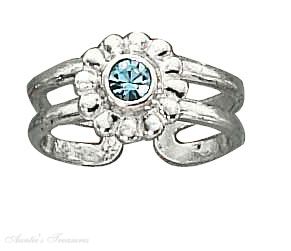 Blue Crystal Flower Toe Ring - Click Image to Close