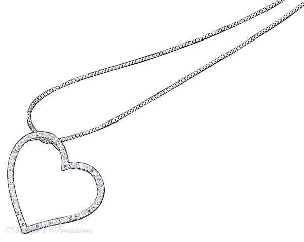 Open Heart Cubic Zirconia Slide Pendant On Necklace