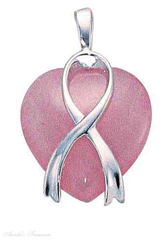 Rose Quartz Breast Cancer Awareness Ribbon Heart Pendant