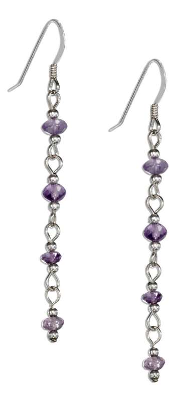 Long Link Strand Four Amethyst Chips Dangle Earrings Long Link Strand Four Amethyst Chips Dangle Earrings