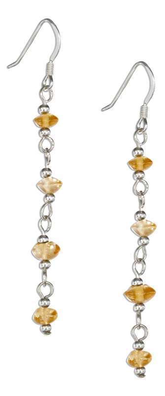 Long Link Strand Four Citrine Chips Dangle Earrings
