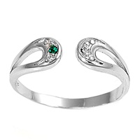Clear And Green Cubic Zirconia Looped Bypass Wrap Adjustable Toe Ring